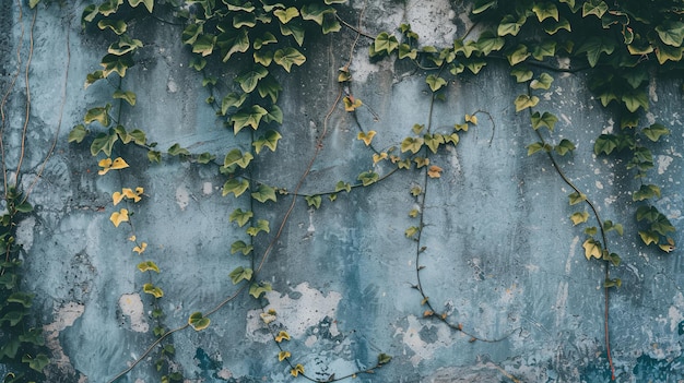 Pflanzenblätter, Zweigflora an alten Grunge-Gartenwänden Hintergrundkonzept