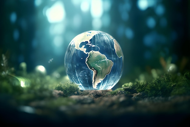 Pflanzenwachstum auf Globusglas in der Natur Konzept Öko-Erde-Tag