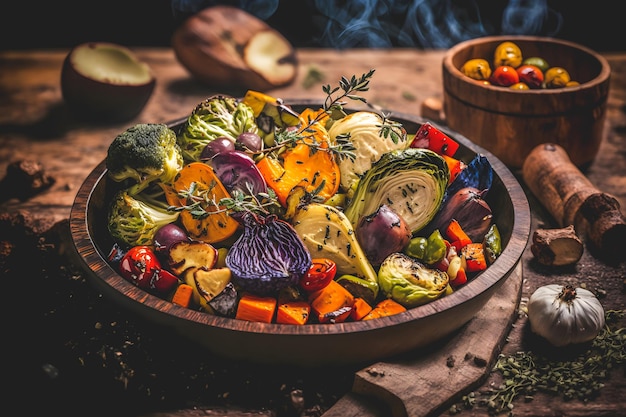 pflanzliche Küche mit unserer veganen Food-Fotografie aus geröstetem Gemüse. Menü Kochbuch