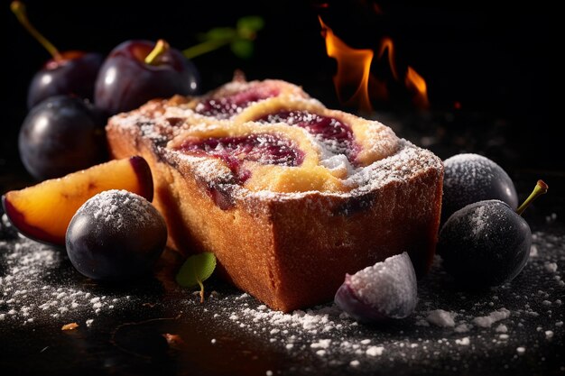 Pflaumenkuchen mit Zuckerpulver oben