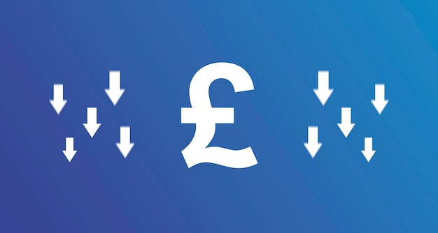 Pfund Sterling-Symbol mit Abwärtspfeilen