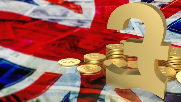 Pfund-Symbol und Goldmünzen für die Wiedergabe des Geschäftskonzepts 3d