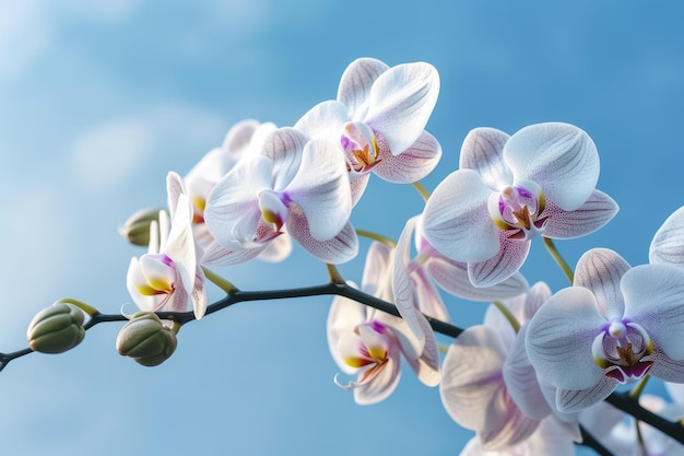 Phalaenopsis-Zweig vor blauem Himmel Generative KI