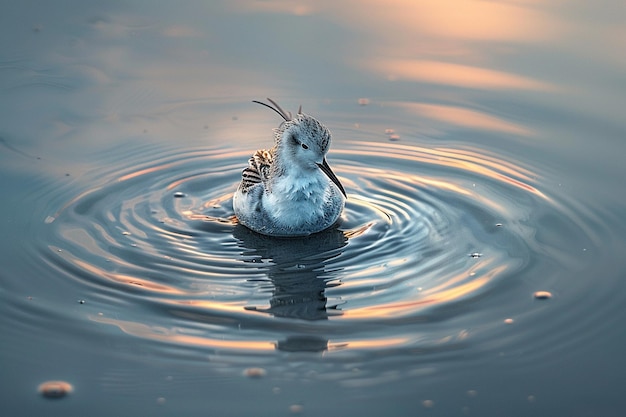 Un phalarope girando en círculos en el agua