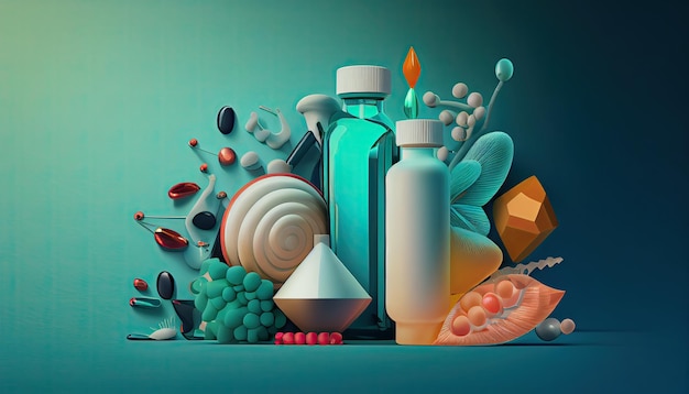 Pharmakologischer und pharmazeutischer Gesundheitshintergrund mit Kopierraum Generative KI-Illustration