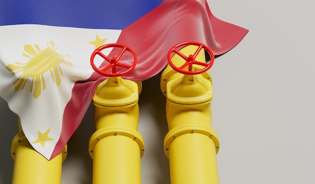 Philippinen-Flagge, die eine Öl- und Gasbrennstoffleitung abdeckt Konzept der Ölindustrie 3D-Rendering