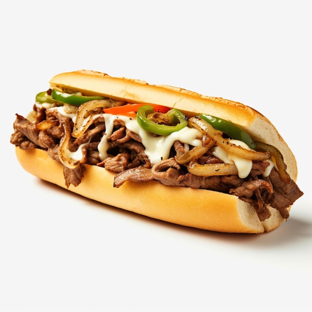 Philly Cheesesteak com alto quali de fundo branco