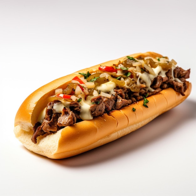 Philly Cheesesteak con fondo blanco de alta calidad