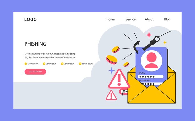 Foto phishing-datendiebstahltechnologie web-banner oder landing-seite cyberangriff hacker stehlen persönliche daten und geld von digitalen brieftaschen-geräten oder sozialen netzwerken flachvektor-illustration