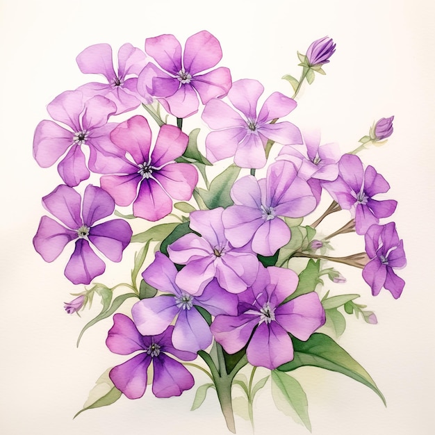 Phloxblumen-Büchel, isoliert auf weißem Hintergrund, schöne Aquarell-Illustration