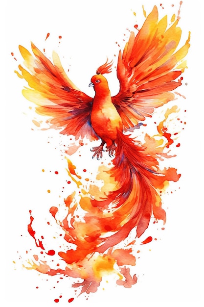 Phoenix acuarela clipart lindo aislado sobre fondo blanco con tecnología de IA generativa