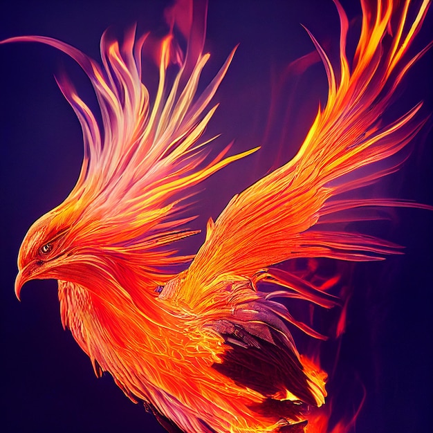 Phönix-Vogel auf Feuer mythologischer Fenix-Vogel mit Flammen-Fantasie-Illustration