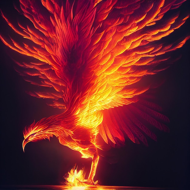 Phönix-Vogel auf Feuer mythologischer Fenix-Vogel mit Flammen-Fantasie-Illustration