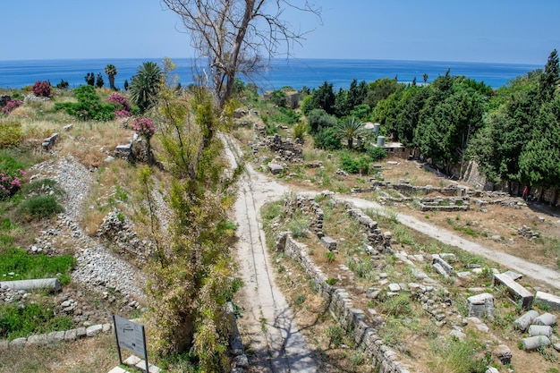 Foto phönizische ruinen byblos libanon alte burgküste mittelmeer