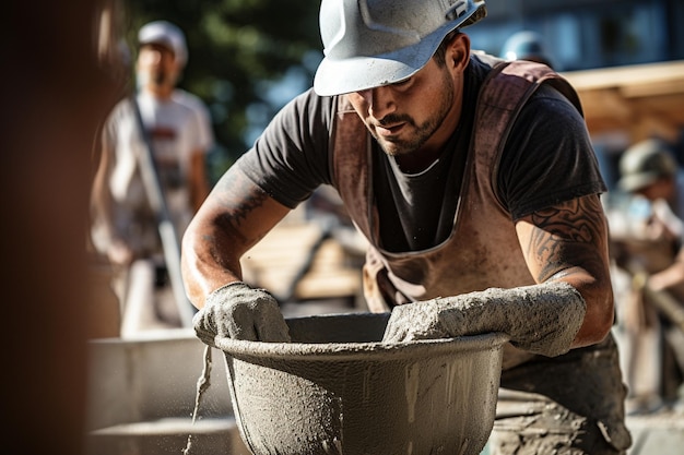 Foto photo construction worker pouring concrete