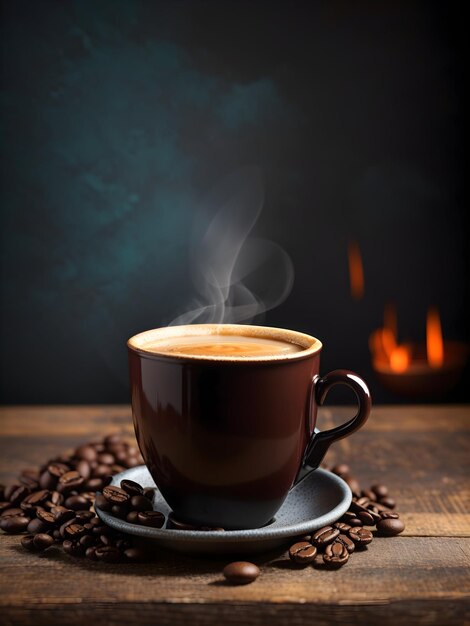 _Photo_hot_coffee_cup_and_croissant_on_table