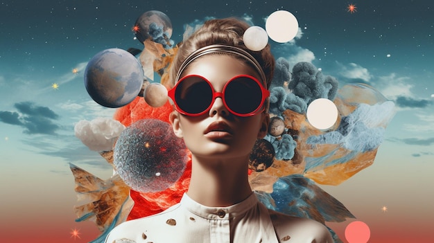 Photo Metaverse Concepte Collage design Mulher