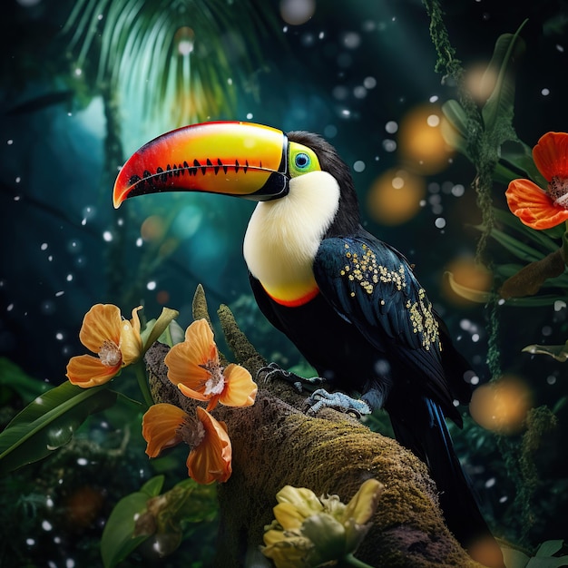Foto photo_of_a_toucan_in_an_assai_cluster_with_a