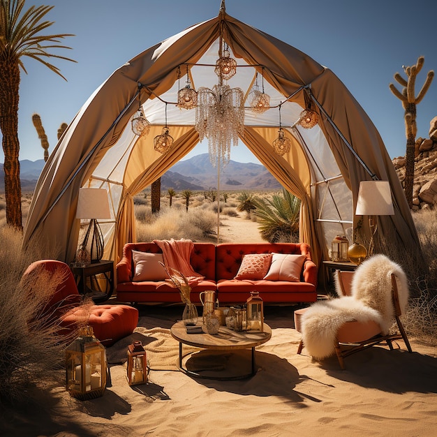 Foto photo_of_desert_tent_palm_trees_vibrant_minimalist