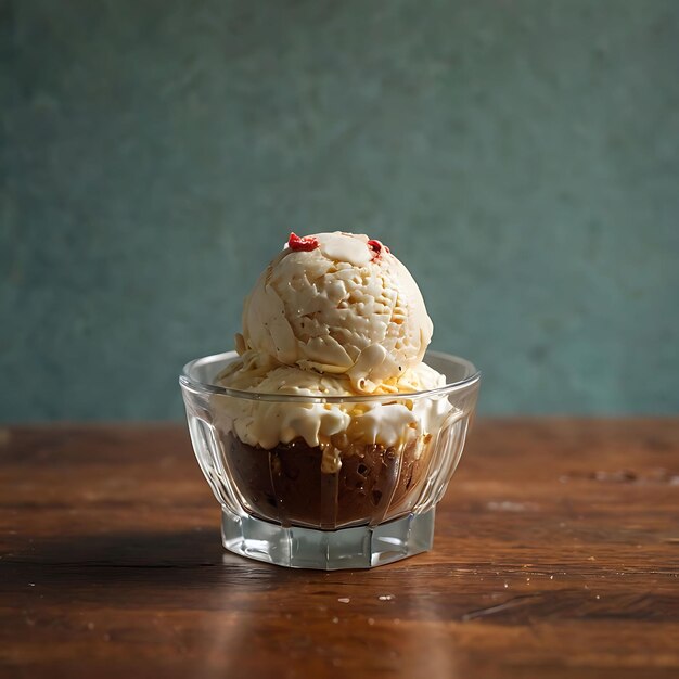 Foto photo of ice cream served in glass bowl food photography