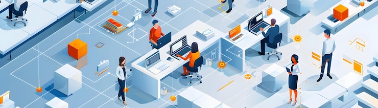 Foto photo realistic 3d flat vector colaboración del equipo de negocios en el proyecto de transformación digital isom