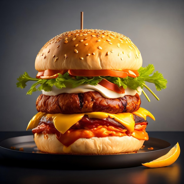 Photo Um hambúrguer com queijo alface tomate e alface nele