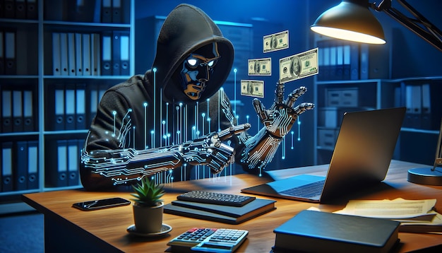 Photoreal Cyber Thief Alert Um símbolo de alerta para afastar os ladrões cibernéticos no tema de segurança cibernética