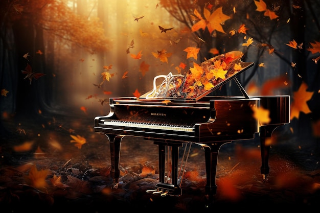 piano abstracto en hojas de otoño fantasía