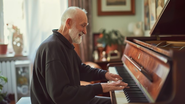 Piano Bliss Senior Gentleman em uma Serenata Melódica em Casa