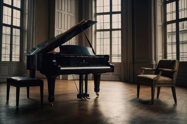 Piano de cola clásico en una habitación elegante