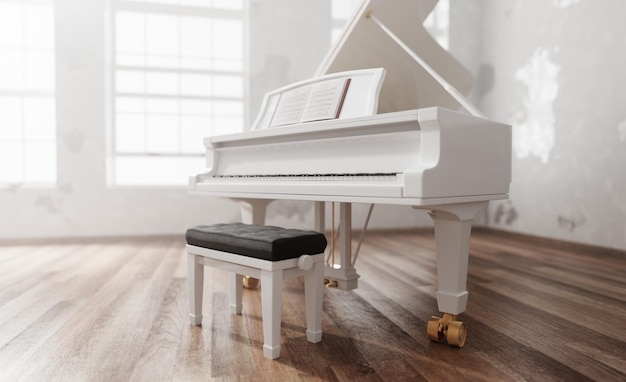 Piano de cola clásico en el interior de la habitación de estilo clásico Instrumento musical