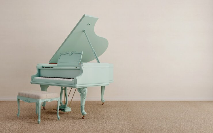 Piano de cola con color pastel.