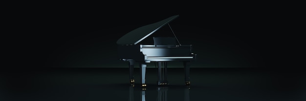 Piano de cola en fondo oscuro renderizado en 3D