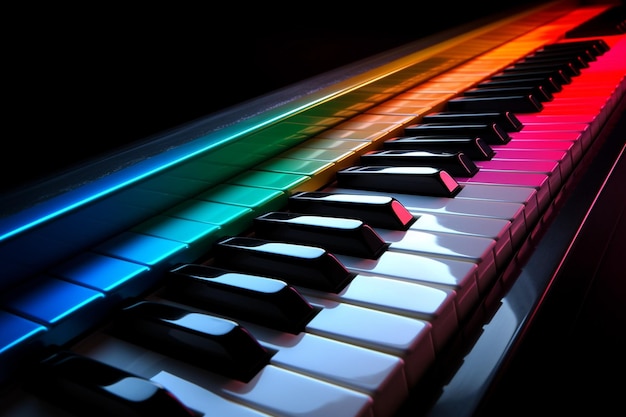 Un piano con los colores del arcoíris