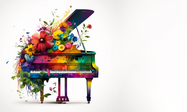 Piano colorido con flores IA generativa