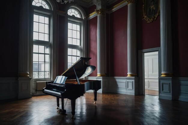 Piano de cauda clássico numa sala elegante