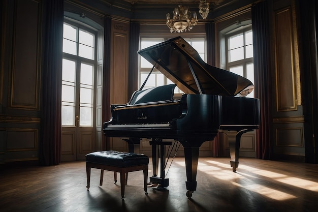 Piano de cauda clássico numa sala elegante