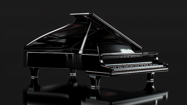 Piano de cauda preto em fundo escuro renderização 3D