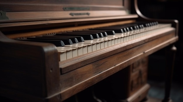 Piano de madeira vintage em close-up tiro