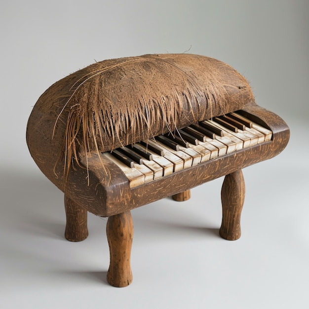 Piano de madera con techo de hierba