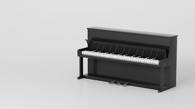 Foto piano negro clásico sobre fondo blanco 3d rendering