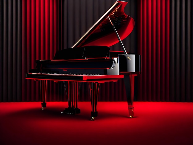 Piano preto em fundo vermelho imagem 4k baixada