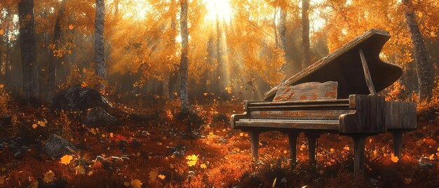 Piano rústico en el sereno paisaje de otoño