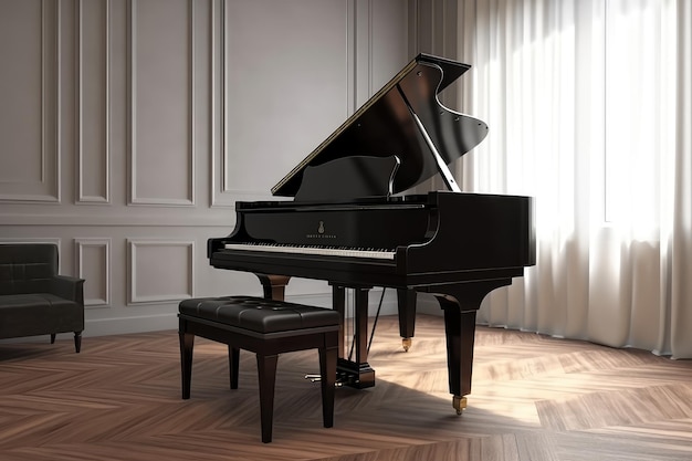 Piano en la sala de práctica renderización 3D generada por la IA