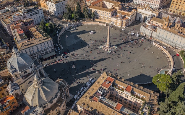 Piazza del Popolo en Roma. Vista aérea