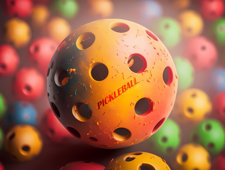 Pickleball perfurado laranja muitas bolas abstraem fundo, Generative AI