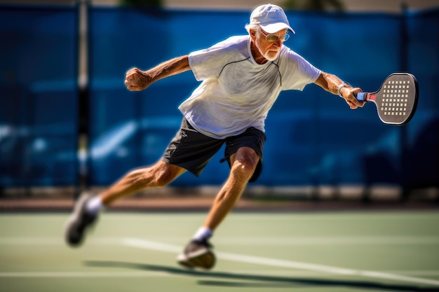 Pickleball-Spieler in Aktion Bewegung verschwommen, die Intensität des Spiels einfangen