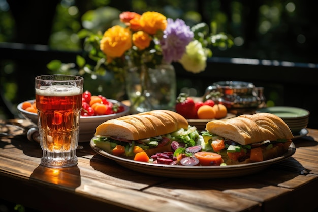 Picknick Alegre Sandwiches frische Säfte und Spaß im Park generative IA