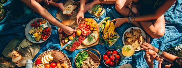 Picknick mit Freunden in der Natur Selektive Fokussierung