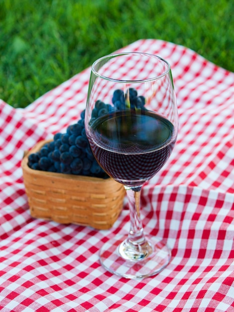 Picknick mit Rotwein im Park.